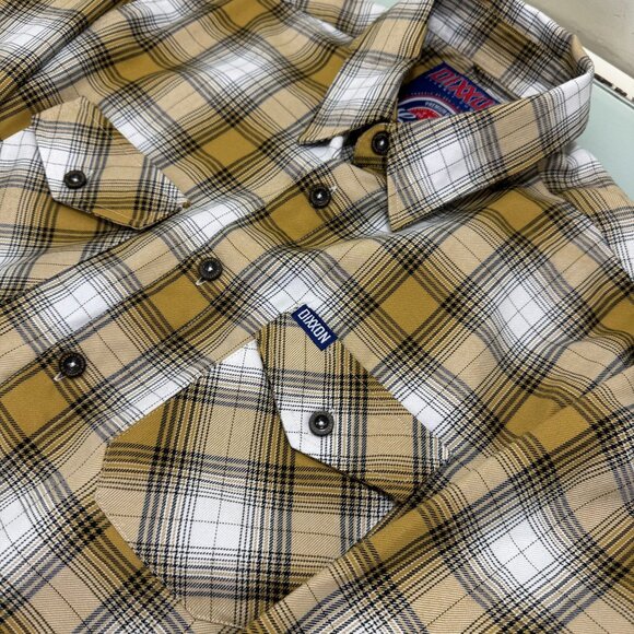 DIXXON Lager Flannel Shirt Men's Large L Long Sleeve Button Up Beige Plaid - Picture 3 of 7